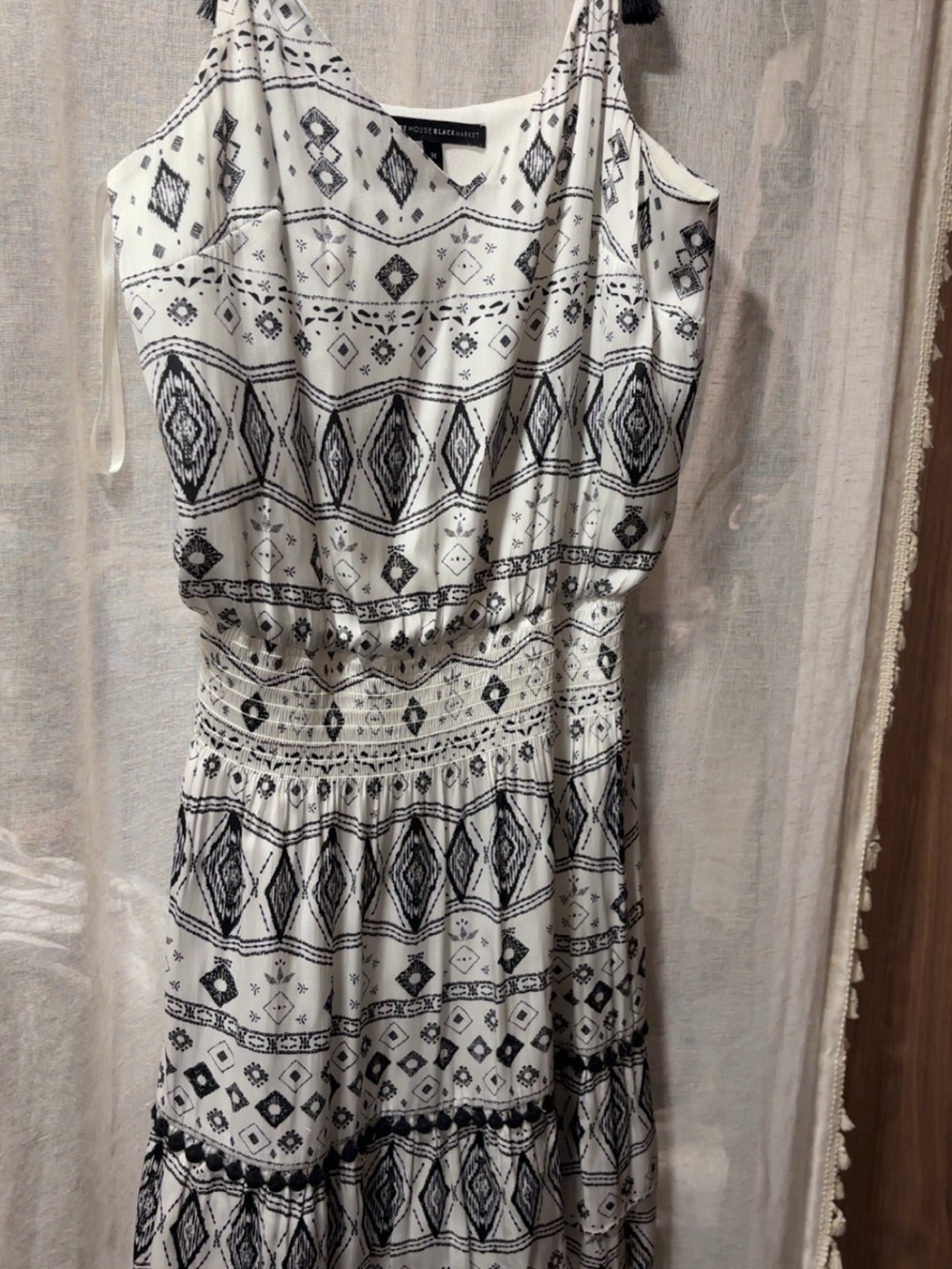 White House Black Market Black & White Spaghetti Strap Geometric Maxi Dress